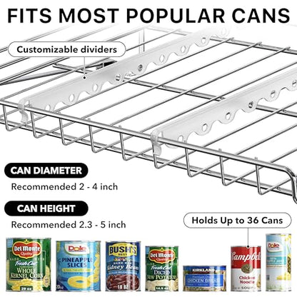 Simple Houseware 3-Tier Stackable Can Organizer Rack Hold 36 Cans, Chrome | Can Food Storage Dispenser for Pantry/Cabinet, Adjustable Dividers – 11.5" D x 17" W x 13.75" H - color: Chrome