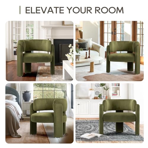 COLAMY Modern Velvet Accent Chair Set of 2, Upholstered Barrel Chairs, Comfy Side Arm Chairs with 3 Legs for Living Room, Bedroom, Reading, Green - color: New-green, size: Set of 2