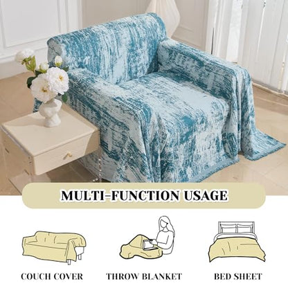 Small Couch Cover Oversized Chair Cover Washable Boho Recliner Slipcover, Pet Friendly Couch Protector with Tassels, Abstract Geometric Design, 71" x 91", Blue - color: U-blue Abstract, size: 71"x 91"