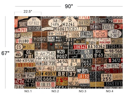 Eierme-Old License Plates from Around The World Mural Wallpaper Peel and Stick 90" x 67" - color: No.1, size: 90" x 67"