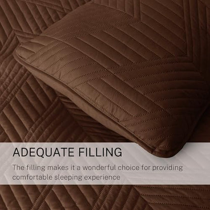 Exclusivo Mezcla Ultrasonic Full Queen Quilt Bedding Set, Brown | Lightweight Bedspreads, Soft Microfiber, Modern Geometric Coverlet, All Season Bed Cover, 1 Quilt and 2 Pillow Shams - color: Brown, size: Full/ Queen (90"x96")