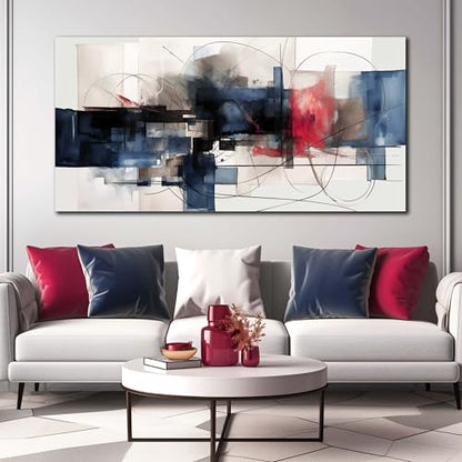 Fuwobriva Abstract Canvas Wall Art for Living Room Bedroom Office Large Wall Art Decor Abstract Wall Art Modern Black Red and Blue Geometry Painting Artwork 29"x58" - size: 29L" x 58W"