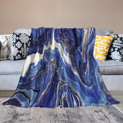 Marble Throw Blanket Blue Abstract Gold Powder Pattern Soft Lightweight Warm Plush Blankets for Sofa Bedroom 30"x40" - color: Marble-1, size: 30"x40"