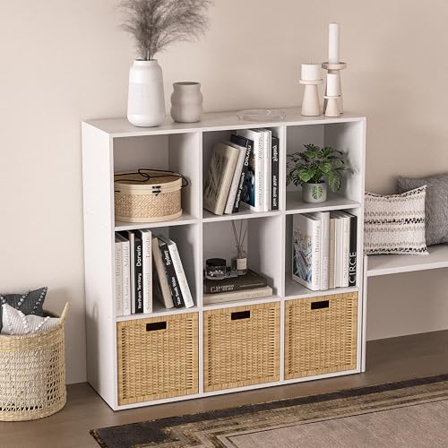 Wooden 9 Cube Storage Organizer with Closed Back Panel,White Cube Shelf Cubby Storage Organizer with Compartments for Living,Bookshelf, Easy to Install (White, 9 Cube-13in) - color: White, size: 9 Cube-13in