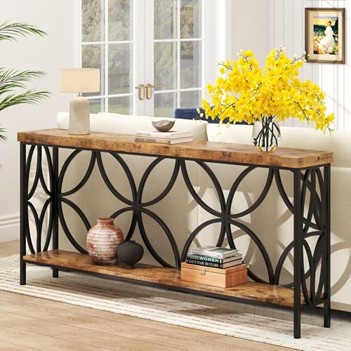 70.9 inch Extra Long Sofa Table, Industrial Console Table Behind Couch | With 2 Tier Storage Shelf, Entryway Console Table for Entryway, Living Room, Foyer, Hallway, Unique Design, Rustic Brown - color: Rustic Brown