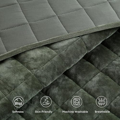 Velvet Quilt Super King Size, Luxury Soft Bedding Set, Lightweight Cozy 3-Piece Warm Quilted Velvet Coverlet Bedspread Sets with 2 Pillow Shams for All Season, Green - color: Green, size: Super King(128"x120")