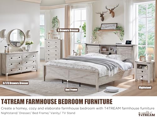 T4TREAM 54" Wide Farmhouse 6-Drawer Dresser for Bedroom, Antique Brush White - color: Antique Brush White, size: 15.8"D x 54"W x 31.3"H (6 Drawers)