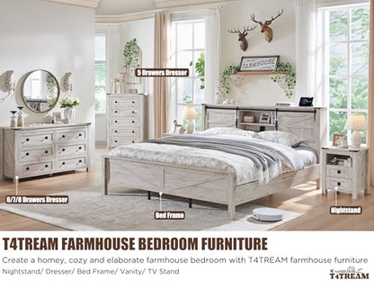 T4TREAM 54" Wide Farmhouse 6-Drawer Dresser for Bedroom, Antique Brush White - color: Antique Brush White, size: 15.8"D x 54"W x 31.3"H (6 Drawers)