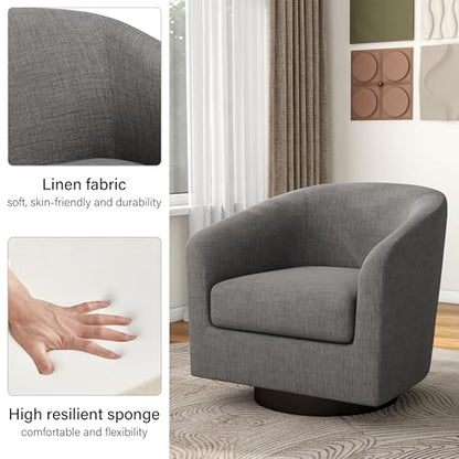 Swivel Barrel Accent Chair, Comfy Reading Armchair, Grey, Set of 1 | Club Chairs for Adults, Low-Back Design, Modern Round Style, Solid Wood Frame & Metal Swivel Base, For Living Room & Bedroom - color: Grey