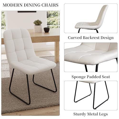 HIPIHOM 45.3 Inch Round Dining Table Set for 4, Mid Century Modern Small Coffee Set for Dining Room Kitchen Apartment (Cream Table + 4 U-Shaped White Chairs) - color: Cream Table+4 U-shaped White Chairs