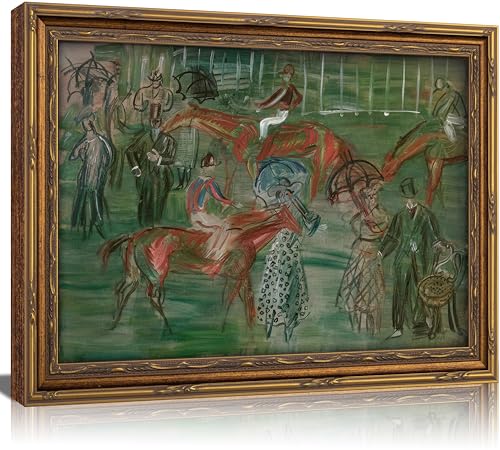 Vintage Gold Framed Horse Race Wall Art, Retro Impressionist Style Equestrian Canvas Prints, Classic Race Scene Wall Decor, Abstract Cottagecore Equestrian Poster Artwor for Living Room Bedroom Office Decor, 12x16in - color: Horse Race, size: 16"L x 12"W
