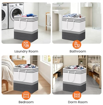 TranquilRelax 3-Pack Laundry Basket, Laundry Hamper, Grey-100L | Freestanding＆Water-Resistant Laundry Hamper, Collapsible Tall Clothes Hamper with Carry Handles for Clothes, Laundry Basket - color: Grey, size: 100L