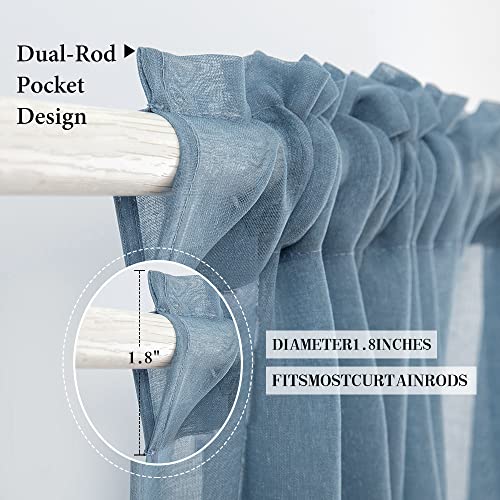 MIULEE Dusty Blue Linen Textured Semi-Sheer Curtains 54W×84L 2 Panels | Semi Transparent, Farmhouse, Window Net Panels with Rod Pocket for Bedroom Living Room - color: Dusty Blue, size: 54"W x 84"L (Pack of 2)