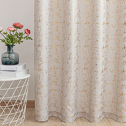 Taisier Home Gold Foil Print Linen Textured Curtains Geometric Dots Pattern Design Curtains for Nursery Toy Room Thermal Insulated Window Treatment 2 Panels 54" L,Beige and Gold Drapes Print - color: Greyish Beige/Gold, size: 52"W x 54"L (Pack of 2)