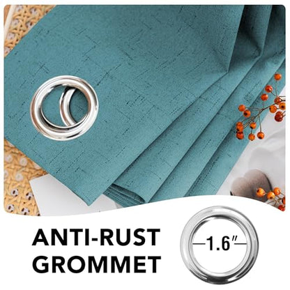 H.VERSAILTEX Blackout Curtains Linen Curtains 120 inches Long 100% Black Out Curtains for Bedroom Windows, Textured Linen Look Draperies Grommet with White Liner, 2 Panels, Teal - color: Teal, size: 52"W x 120"L (Pack of 2)