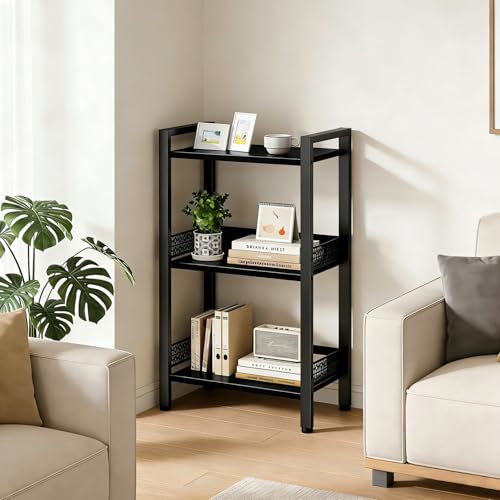 3-Tier Book Shelf, Bookcase with a Back Panel, Storage Shelves for Bedroom, Living Room & Home Storage (Black) - color: Black