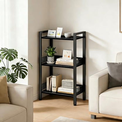 3-Tier Book Shelf, Bookcase with a Back Panel, Storage Shelves for Bedroom, Living Room & Home Storage (Black) - color: Black