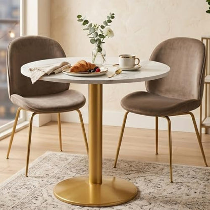 30 Inch Round Dining Table, Modern Tulip Bistro Table with White Faux Marble Top and Weighted Gold Pedestal Base, Small Kitchen Table for 2-4 People, Mid Century Style for Dining Room, Cafe, Office - color: White