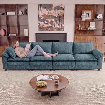 JUMMICO 159" Sectional Couch, Modular Cloud Sofa, Dark Blue | Comfy Chenille, 4 Deep Seats, High-Density Foam, Double Layer Cushions, Oversized Linear Sofa for Living Room and Apartment - color: Dark Blue, size: Linear Sofa