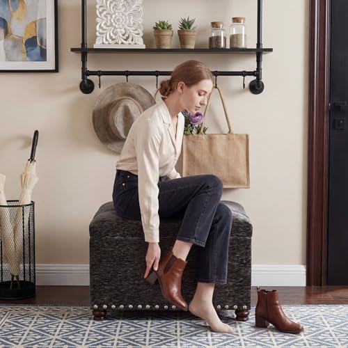 Storage Ottoman Bench, Rectangle 24" Velvet Foot Rest Stool Square Footstool for Living Room, Bedroom, Charcoal Grey - color: Charcoal Grey