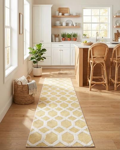Rugs.com - Sabrina Soto Casa Rug – 12 Ft Runner Yellow Textured Cotton Runner – Modern Geometric Design, Perfect for Hallways and Entryways - color: Yellow, size: 2'7" x 12' (Runner)