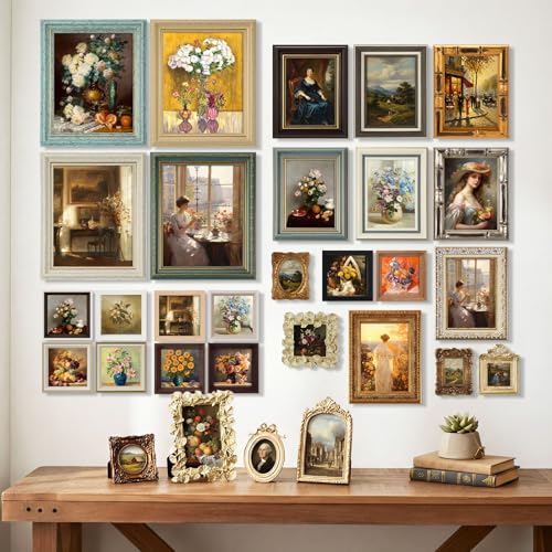 Kathfly 30 Pack Vintage Picture Frames for Wall,Classic Style | Tabletop Display Ornate, French Country Frames, Farmhouse Decor, Antique Wall Frame Set for Gallery Bedroom Living Room Decor - style: Classic