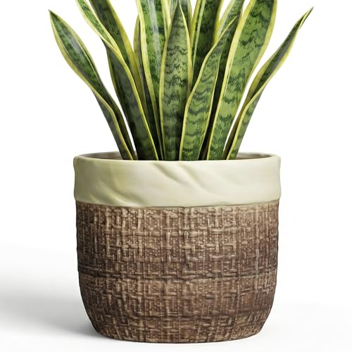 Ceramic Pots for Plants, 8 Inch Plant Pot, Round Planters, Brown | Decorative Plant Pots with Drainage Hole, Boho Flower Pot for Indoor Plants and Flowers, Room Decor, Housewarming Gifts - color: Brown, size: 8 Inch