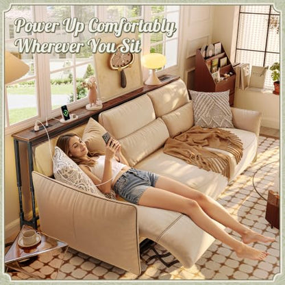Huuger 78.7 Inch Sofa Table with Power Outlets, 23.9’’-34.4’’ Height Adjustable Range, Behind Couch Table with USB-C Ports, Sofa Tables Narrow Long, Skinny Console Table, Small Spaces, Rustic Brown - color: Rustic Brown, size: 78.7''W x 23.9''-34.4''H