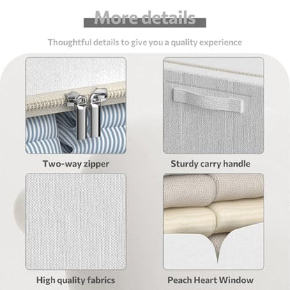 FHSQX 3 Pack Clothes Storage Bins with Metal Frame | Cream White, 23.6x16.5x15.7inch,Foldable, Stackable Linen Fabric, Carrying Handles, Clear Window - color: Cream White, size: 23.6x16.5x15.7inch(100L)