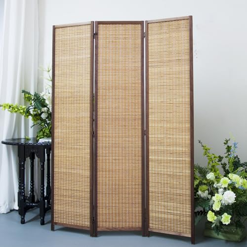 3 Panel Bamboo Room Divider Screen,5.6 FT Tall Bamboo Divider Folding Panel Screen,Freestanding Panel Divider for Room Seperation,Brown - color: Brown, size: 3 Panel