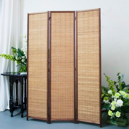 3 Panel Bamboo Room Divider Screen,5.6 FT Tall Bamboo Divider Folding Panel Screen,Freestanding Panel Divider for Room Seperation,Brown - color: Brown, size: 3 Panel