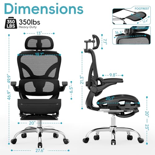Ergonomic Office Chair, Home Office Desk Chairs with Adjustable Lumbar | Allion Ergonomic Mesh Computer Gaming Chairs with 3D Headrest, Flip-up Arms, Big Tall Reclining chair for Men Women, Black - color: Black