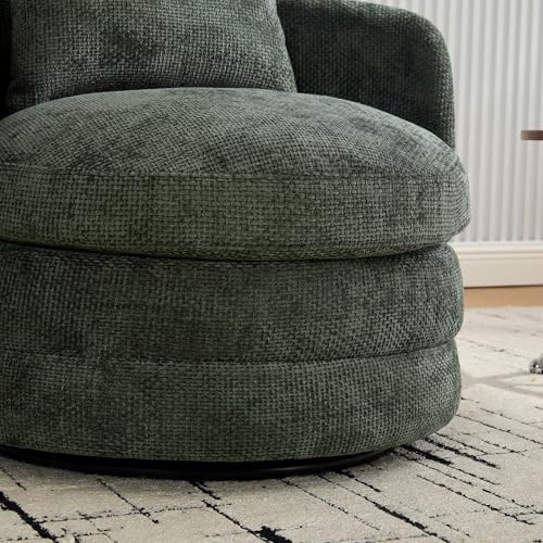 360° Small Swivel Accent Chair, Round Swivel Barrel Chair with Round Backrest & Wide Seat, Comfy Chenille Barrel Chairs for Living Room, Bedroom Easy 15-Min Assembly, Boucle (Green) - color: Green