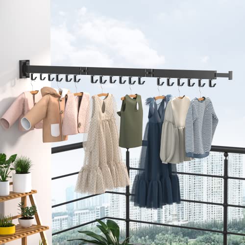 Wall Mounted Clothes Hanger Rack, Retractable Clothes Drying Rack Folding Indoor, Laundry Drying Rack, Space Saver Clothes Rack,Collapsible(Tri-Fold),with 18 J-Hooks Laundry Rack Black - color: Tri-fold-1 Pack Black