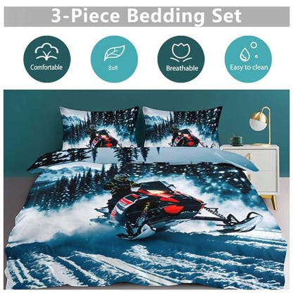 3 Piece Cool Snowmobile Bedding Set - Ultra Soft Fabric & Double-Sided Print, Breathable Comforter Set with 1 Quilt Cover & 2 Pillowcases for Home Hotel, 86"x70" - size: 86"x70"