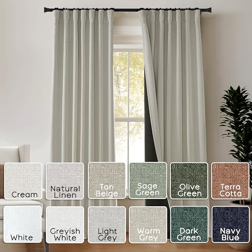 Greige Neutral Linen Blackout Curtains - Thermal Insulated Thick Lined Drapes 84 Inch Length 2 Panels Set - color: Greige/Warm Grey, size: 50"W x 84"L (Pack of 2)