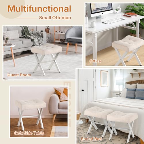18-Inch Large Vanity Stool Chair, Beige Makeup Stool | Vanity Bench, Metal X-Legs, 350 LBS, 20"x16.9"x18", Ottoman Accent Stool, Breathable Soft Boucle Fabric Saddle Seat - size: Large, style: Beige Fabric