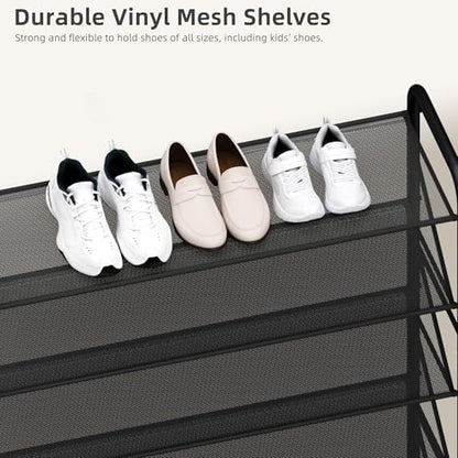 STORAGE MANIAC Tall Shoe Rack, 8 Tiers Shoe Organizer with Lockable Wheels for Entryway, Closet, Hallway, Double-Sided Vinyl Mesh Shelf Shoe Storage, Holds 60 Paris, Black