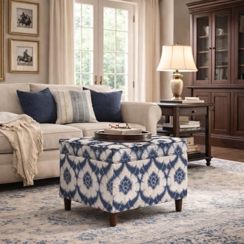 Spatial Order 24" Dinah Collection Storage Ottoman - Blue Medallion Print - color: Blue Medallion Print