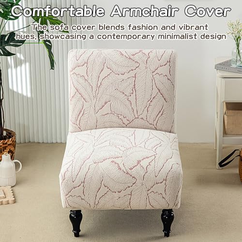 Chenille Armless Chair Cover Jacquard Slipper Chair Slipcover Washable Accent Chair Covers Printed Furniture Protector for Bedroom Living Room Pink - color: Pink