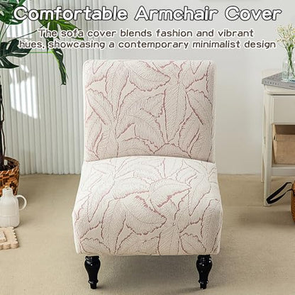 Chenille Armless Chair Cover Jacquard Slipper Chair Slipcover Washable Accent Chair Covers Printed Furniture Protector for Bedroom Living Room Pink - color: Pink