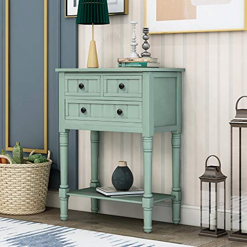Knocbel Narrow Console Table with 3 Storage Drawers and Bottom Shelf, Entryway Hallway Foyer Slim Sofa Table for Small Spaces, Easy Assembly (Antique Blue) - color: Antique Blue