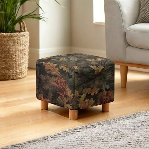 Forest Hunting Camo Print Ottoman Covers Slipcover Square Ottoman Covers Stretch Foot Stool Cover Comfortable Furniture Protector with Elastic Bottom - color: Forest Hunting Camo