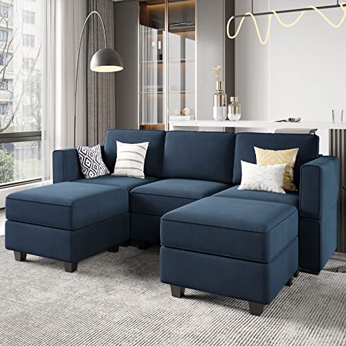 Belffin Modular Sectional Sofa with Double Chaise Velvet U Shaped Sofa Reversible Sectional Couch with Storage Blue - color: Blue, size: U Shape Sofa