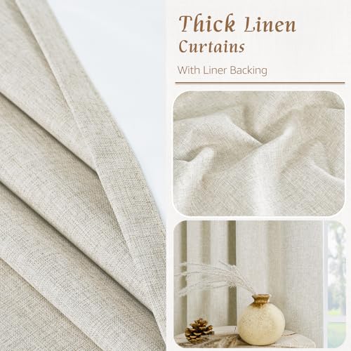 100% Blackout Linen Curtains for Bedroom 45 Inches 2 Panels, Stone | Linen Textured Thermal Window Drapes, Room Darkening, Privacy, Rod Pocket Back Tab Panels, with White Liner, 38 x 45 Inch - color: Stone, size: 38"W x 45"L (Pack of 2)