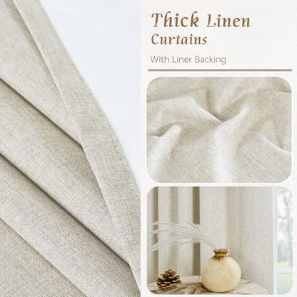 100% Blackout Linen Curtains for Bedroom 45 Inches 2 Panels, Stone | Linen Textured Thermal Window Drapes, Room Darkening, Privacy, Rod Pocket Back Tab Panels, with White Liner, 38 x 45 Inch - color: Stone, size: 38"W x 45"L (Pack of 2)