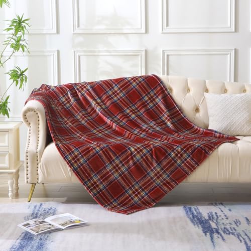 MERRYLIFE Dark Red Plaid Throw Blanket for Couch Bed Sofa Throw Size 50"60" | Grid Pattern, Ultra-Plush Soft, Decorative Colorful Travel Blanket, farmhouse, Gift Choice, Home Pet Use - color: Dark Red Plaid, size: 50"60"