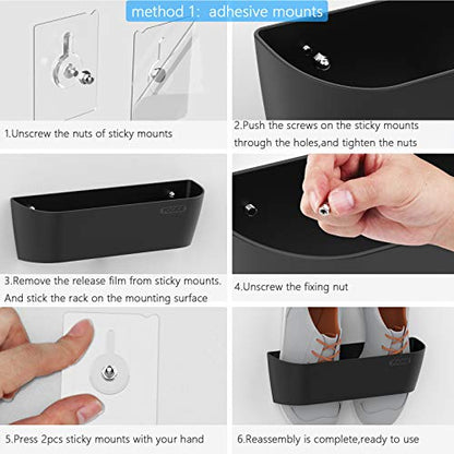 Wall Mounted Shoes Rack 6Pack with Sticky Hanging Strips, Plastic Shoes Holder Storage Organizer,Door Shoe Hangers (SM03-Black-6) - color: SM03-Black-6