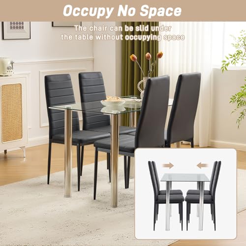 Karl home Dining Chairs Set of 4, PU Leather & High Back, Black | Black kitchen chairs with padded seats & foot cap protection for dining kitchen living room,300lbs capacity,space-saving - color: Black, size: Set of 4