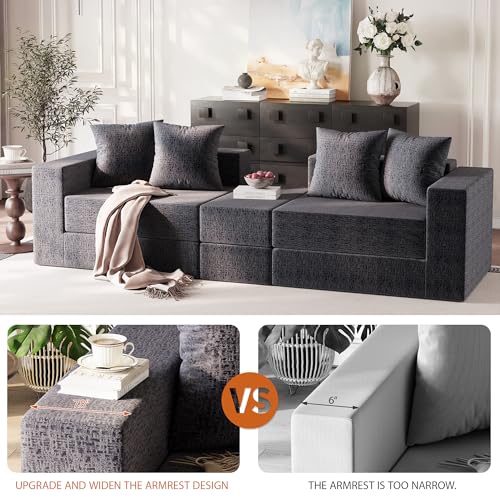 Modular Boneless Loveseat, L-Shape Cloud-Like Sectional Couch with High-Density Memory Foam, Convertible Comfy Couch for Living Room Apartment Small Space - No Assembly Required, Grey - color: Grey